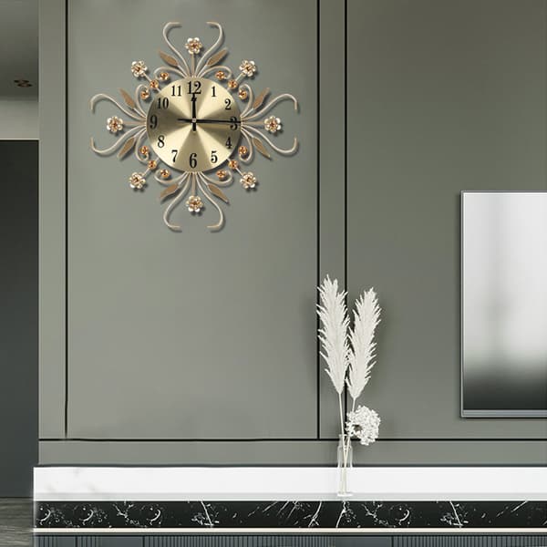 Metalvægur, 34,6 cm i diameter, blomsterdesign, moderne stil,14 tommer