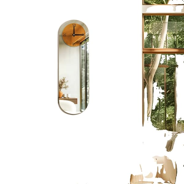 Väggklocka, Lång Oblong Form, Design med Romerska Siffror,Silverbrun