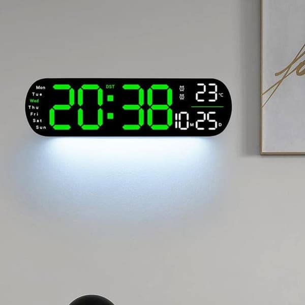 OBOSOE LED digitalt vægur – med temperatur, dato Grøn 1