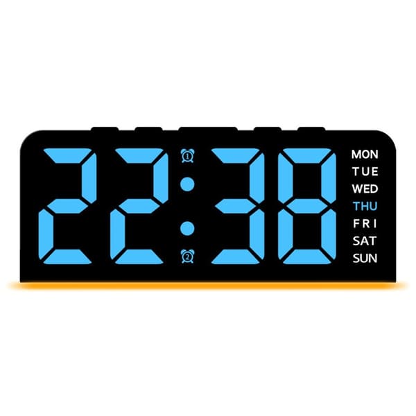 LED-ur Digitalt vækkeur Stort display Dato Temperatur vækkeur - Sort med blåt lys