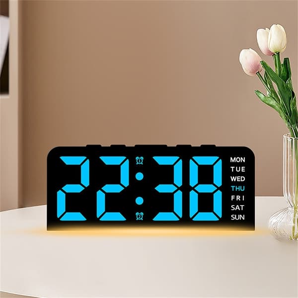 LED-klocka Digital Väckarklocka Stor Display Datum Temperatur Väckarklocka - Svart / Grönt Ljus