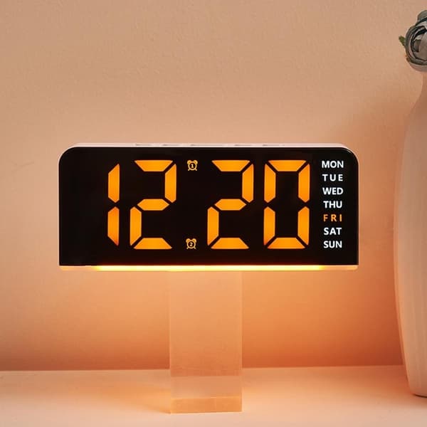 LED-kello digitaalinen herätyskello suuri näyttö päivämäärä lämpötila herätyskello - Musta/Oranssi valo