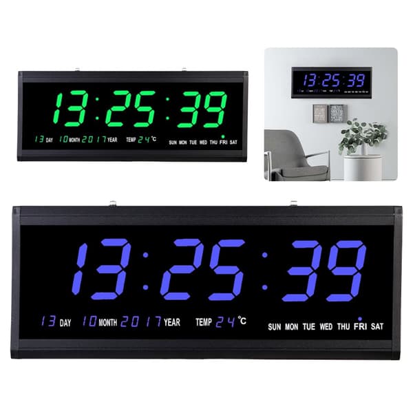 Modern väggklocka, LED-display, tyst drift