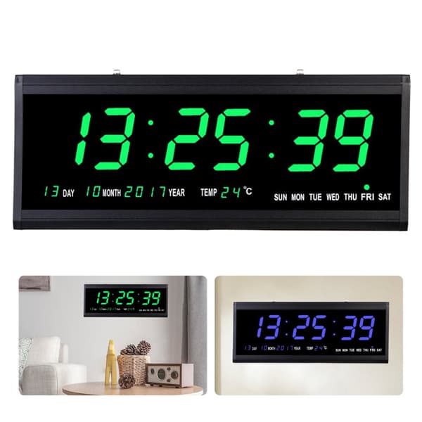 Väggklocka, LED-multifunktionell display, temperaturindikator