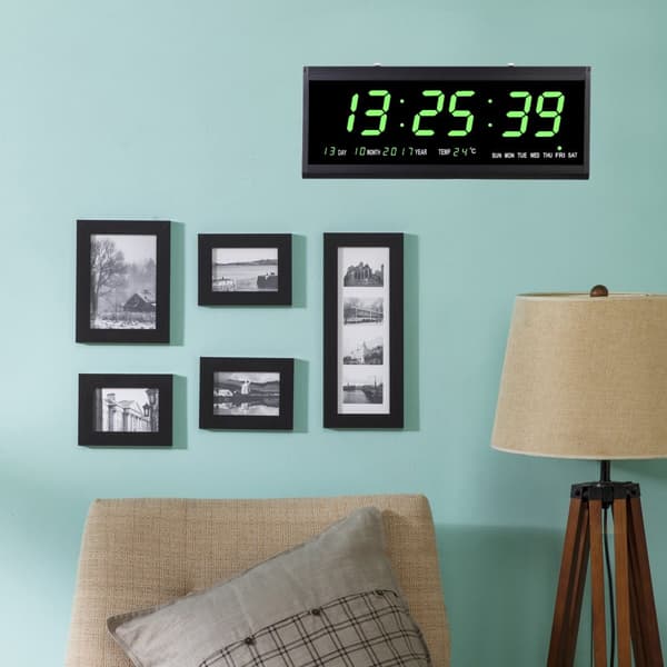 Väggklocka, LED-multifunktionell display, temperaturindikator