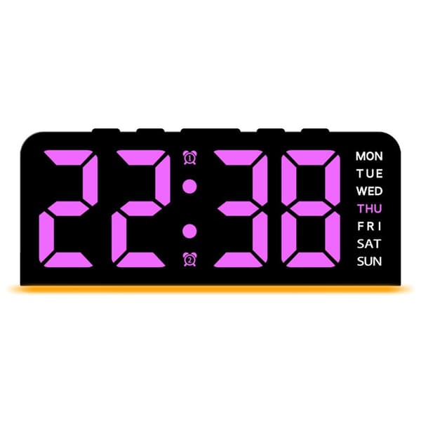 LED-klocka Digital Väckarklocka Stor Display Datum Temperatur Väckarklocka - Svart / Rosa Ljus