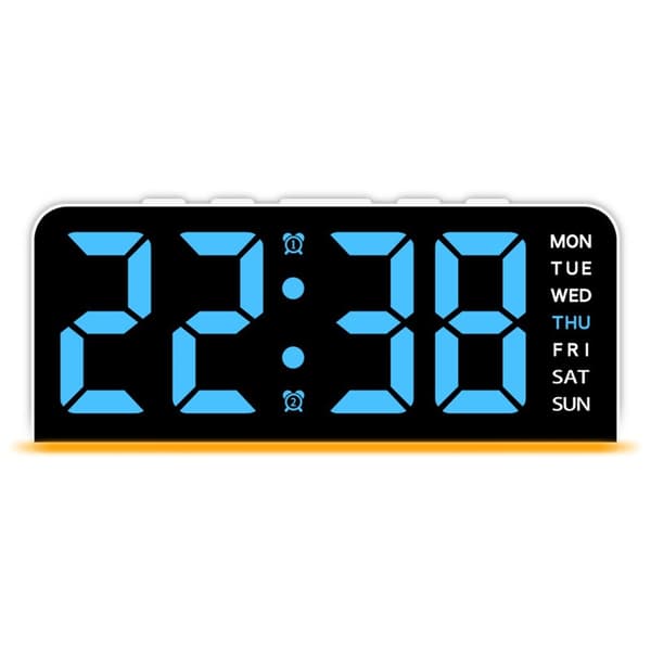 LED-ur Digitalt vækkeur Stort display Dato Temperatur vækkeur - Hvidt / Blå lys