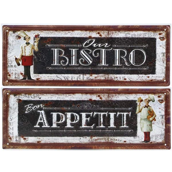 2 snygga retro skyltar i metall Bistro och Bon Appetit