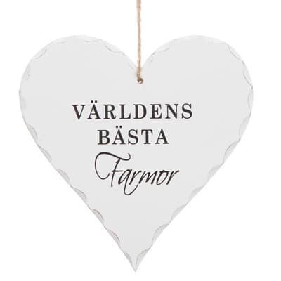 Hjärtformad trä skylt med texten "Världens bästa Farmor"
