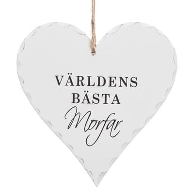 Hjärtformad trä skylt med texten "Världens bästa Morfar"