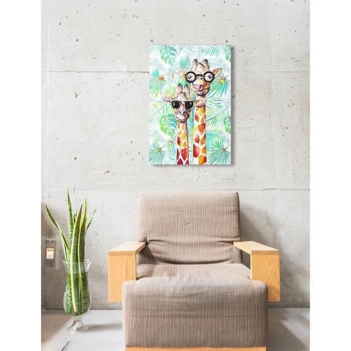 Fortrykte malede lærred Crazy Giraféer - 65x95 cm - Håndmalet giraff på Mdf ramme