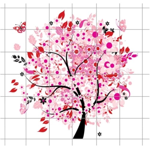 Rosa träd Kakeldekor 36 delar