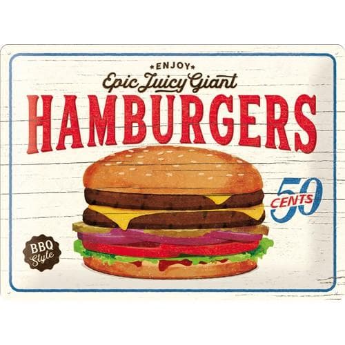 Metallskylt 30×40 cm Hamburgers 50 cents