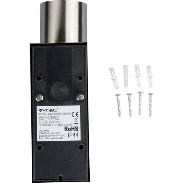 V-TAC VT-7622PIR 7503 LED-utomhusväggbelysning GU10 Rostfritt stål