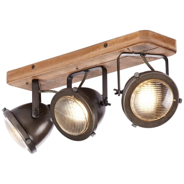 BRILLIANT lampa Carmen Träfläckstång 3-flammar bränt stål / trä | 3x PAR51, GU10, 5W, lämplig för reflektorlampor (ingår ej) | Skala A ++ till E | Svä