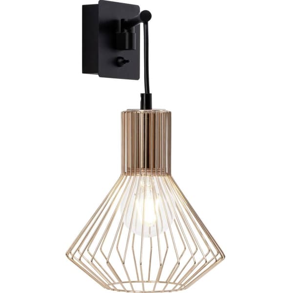 BRILLIANT lampa Dalma vägglampa svart / koppar | 1x A60, E27, 60W, lämplig för normala lampor (ingår ej) | Skala A ++ till E | Med vippbrytare