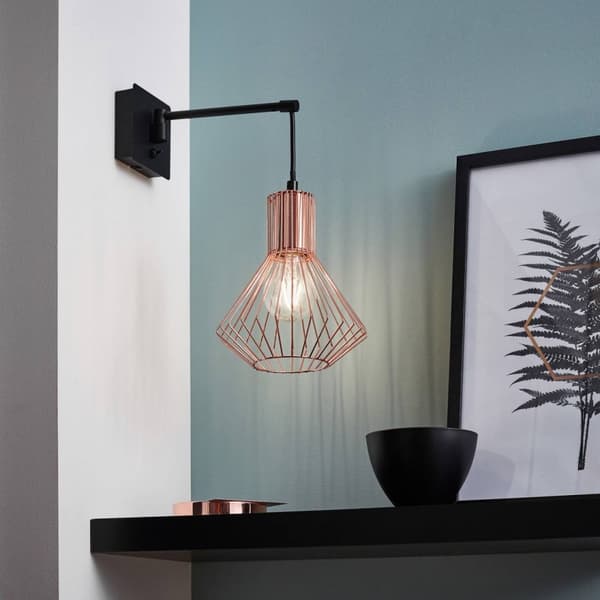 BRILLIANT lampa Dalma vägglampa svart / koppar | 1x A60, E27, 60W, lämplig för normala lampor (ingår ej) | Skala A ++ till E | Med vippbrytare