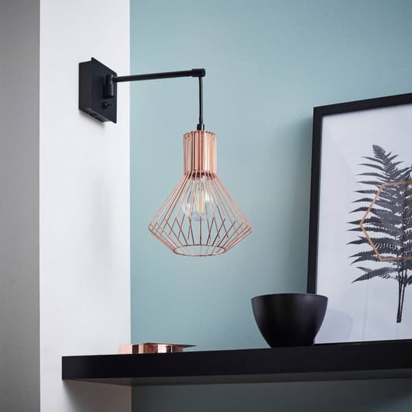 BRILLIANT lampa Dalma vägglampa svart / koppar | 1x A60, E27, 60W, lämplig för normala lampor (ingår ej) | Skala A ++ till E | Med vippbrytare