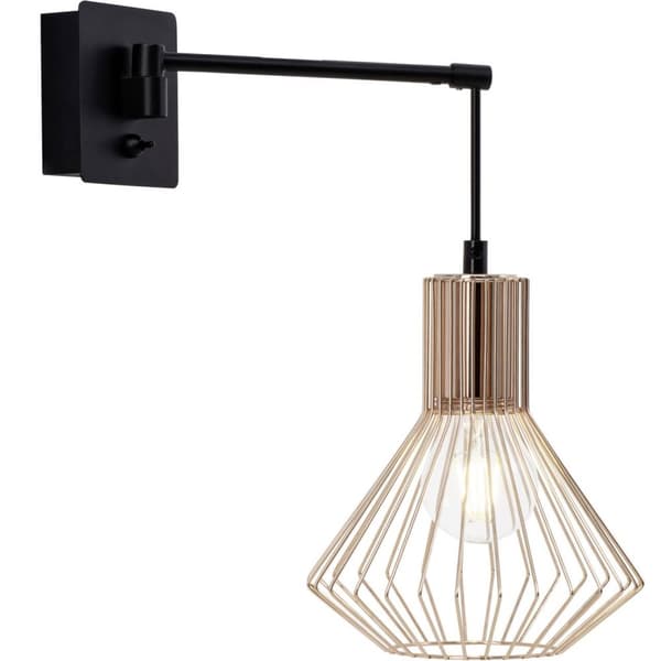 BRILLIANT lampa Dalma vägglampa svart / koppar | 1x A60, E27, 60W, lämplig för normala lampor (ingår ej) | Skala A ++ till E | Med vippbrytare