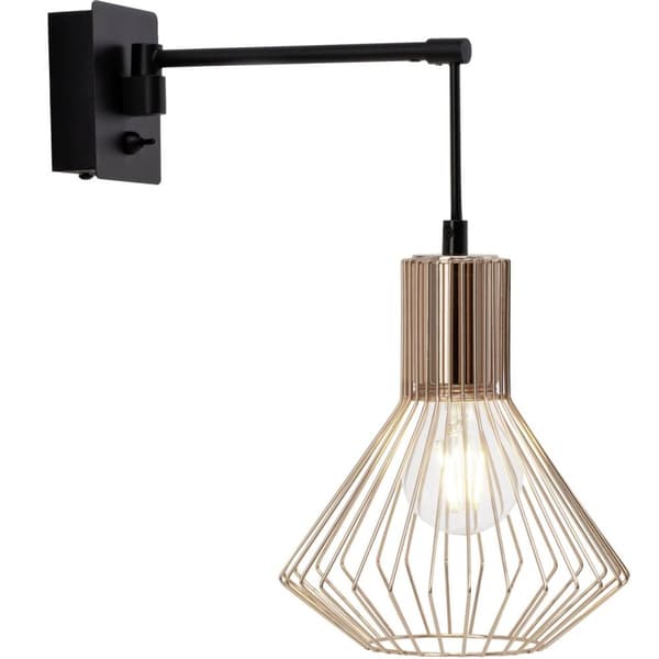 BRILLIANT lampa Dalma vägglampa svart / koppar | 1x A60, E27, 60W, lämplig för normala lampor (ingår ej) | Skala A ++ till E | Med vippbrytare