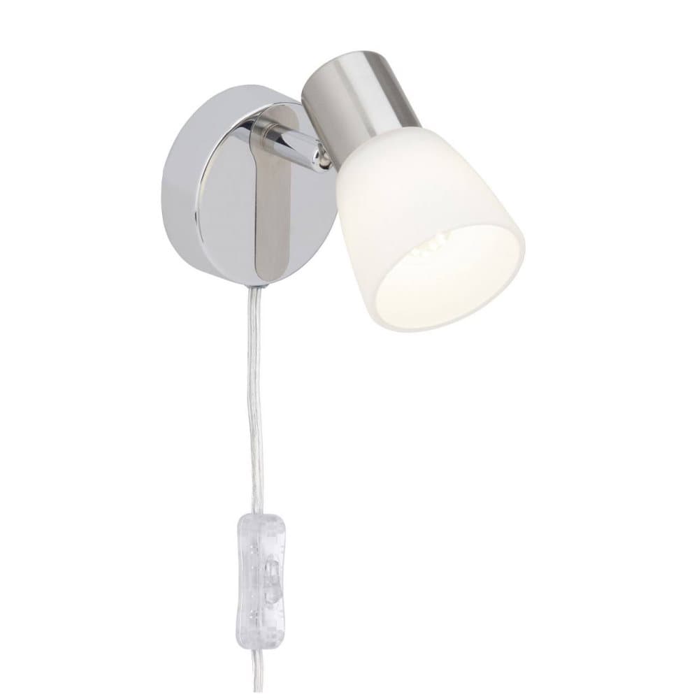 BRILLIANT lampa Janna LED väggstrålkastartillförselledning och omkopplare järn / krom / vit | 1x LED-Z45, E14, 4W LED dropplampa ingår, (450lm, 2700K)