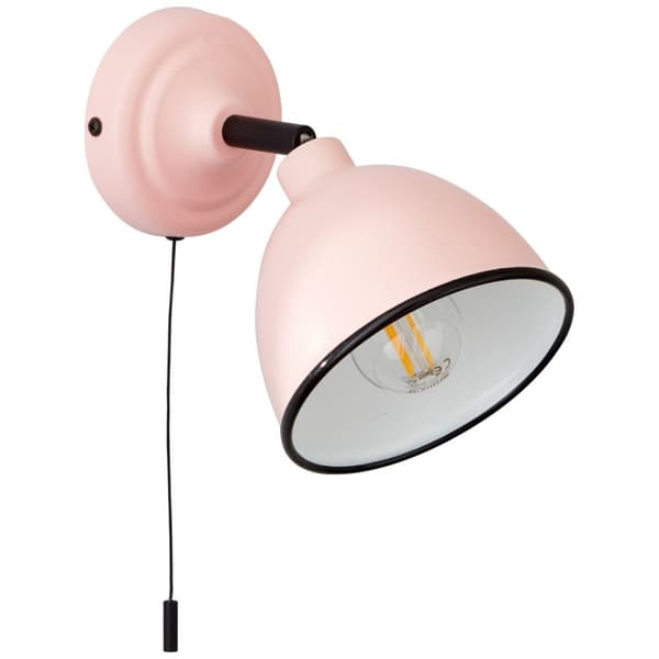 BRILLIANT lampa Telio vägglampa-brytare rosa | 1x D45, E14, 28W, lämplig för dropplampor (ingår ej) | Skala A ++ till E | Med dragbrytaren