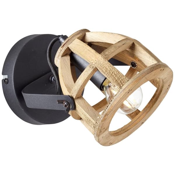 BRILLIANT lampe Matrix Wood vægspot sort / natur | 1x D45, E14, 40W, egnet til dryplamper medfølger ikke Drejeligt hoved | Velegnet til LED-lamper