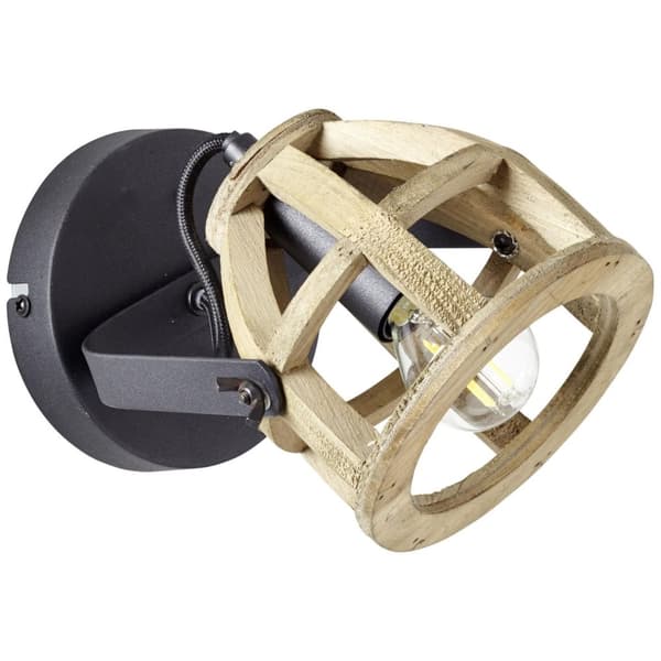 BRILLIANT lampe Matrix Wood vægspot sort / natur | 1x D45, E14, 40W, egnet til dryplamper medfølger ikke Drejeligt hoved | Velegnet til LED-lamper