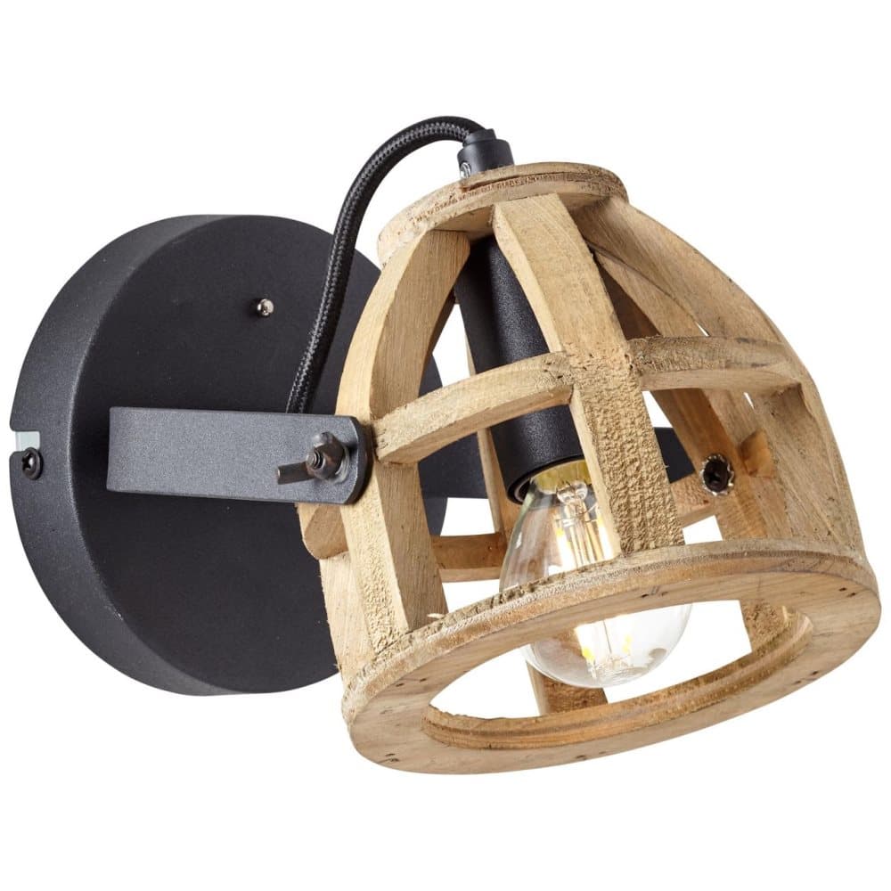 BRILLIANT lampa Matrix Träväggfläck svart / naturlig | 1x D45, E14, 40W, lämplig för dropplampor ingår inte Svängbart huvud | Lämplig för LED-lampor