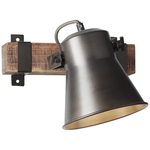 BRILLIANT lampa, Decca väggspot, svart stål, 1x A60, E27, 10W, trä från hållbart skogsbruk (FSC)
