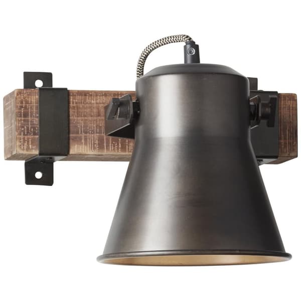 BRILLIANT lampa, Decca väggspot, svart stål, 1x A60, E27, 10W, trä från hållbart skogsbruk (FSC)