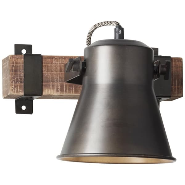 BRILLIANT lampa, Decca väggspot, svart stål, 1x A60, E27, 10W, trä från hållbart skogsbruk (FSC)
