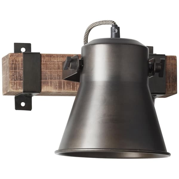 BRILLIANT lampa, Decca väggspot, svart stål, 1x A60, E27, 10W, trä från hållbart skogsbruk (FSC)