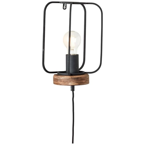 BRILLIANT lampe, Tosh væglampe med bly antikt træ / sort korund, 1x A60, E27, 40W, træ fra bæredygtigt skovbrug (FSC)