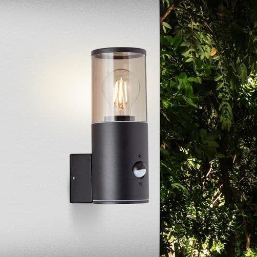 BRILLIANT lampa Sergioro utomhusvägglampa rörelsedetektor matt svart | 1x A60, E27, 20W, lämplig för normala lampor (ingår ej)