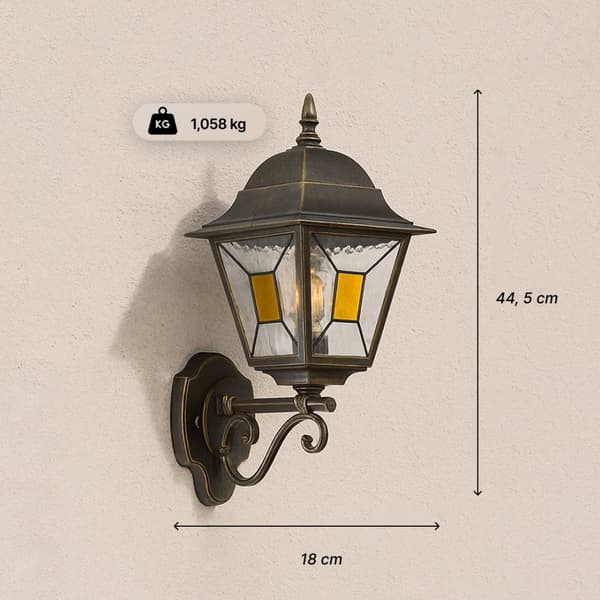 BRILLIANT lampa Janel utomhus vägglampa svart guld | 1x A60, E27, 60W, lämplig för normala lampor (ingår ej)