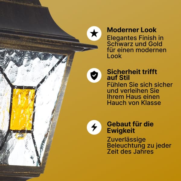 BRILLIANT lampa Janel utomhus vägglampa svart guld | 1x A60, E27, 60W, lämplig för normala lampor (ingår ej)