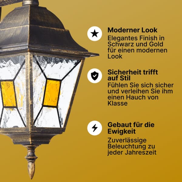 BRILLIANT lampa Janel hängande utomhus vägglampa svart guld | 1x A60, E27, 60W, lämplig för normala lampor (ingår ej)