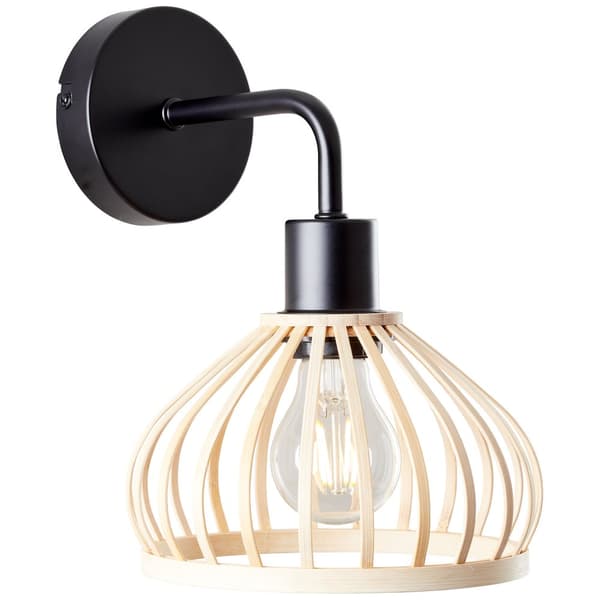Brilliant Norah vägglampa svart/natur, metall/bambu, 1x A60, E27, 40 W