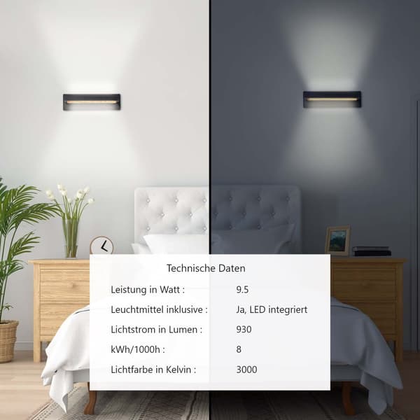 Brilliant Chaumont LED vägglampa 35cm svart/trä, aluminium/metall/trä, 1x LED integrerad, 9,5 W, (ljusflöde: 930lm, ljusfärg: 3000K)