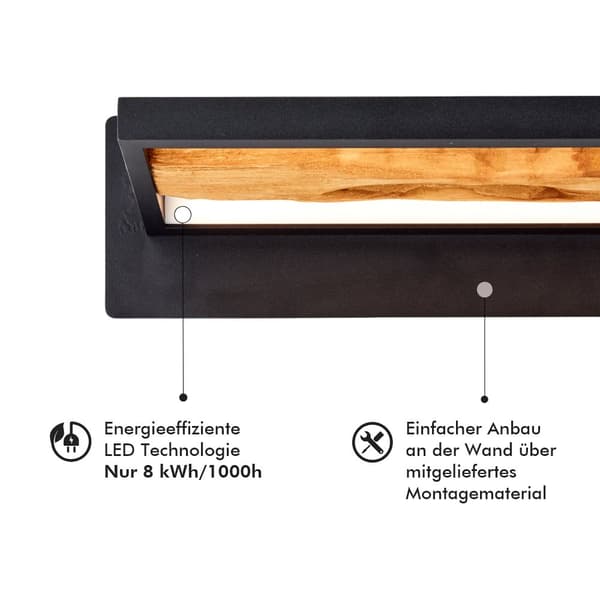 Brilliant Chaumont LED vägglampa 35cm svart/trä, aluminium/metall/trä, 1x LED integrerad, 9,5 W, (ljusflöde: 930lm, ljusfärg: 3000K)