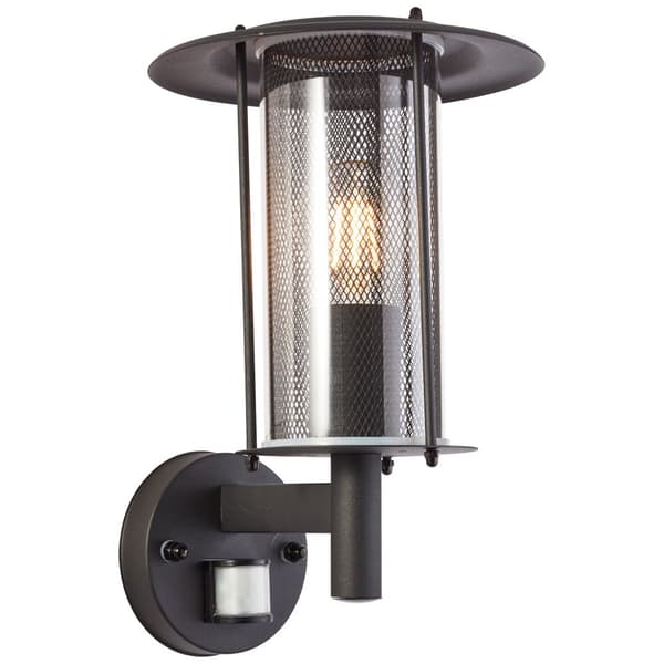 Brilliant Detroit utomhusvägglampa, stående, med rörelsedetektor, mattsvart Metall, plast   1x A60, E27, 20 W, lämplig för normal lampa (ingår ej)