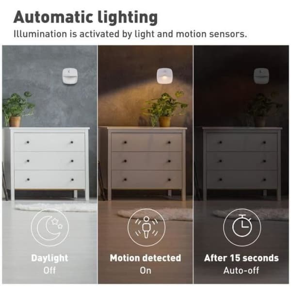 LED Vägglampa - SM15219 - Rörelsedetektor - Ljusdetektor - Pack om 3 - Inomhus