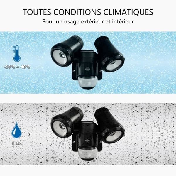 ELRO LF80 Duo LED utomhuslampa med rörelsedetektor - 2 x 10 W - 1200 LM - IP54 vattentät - svart