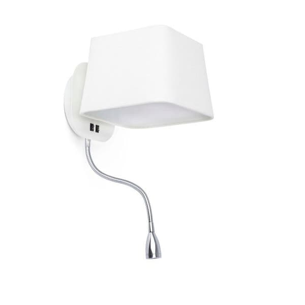 Vägglampa - Faro - Sweet - Integrerad LED - Metall och textil - Vit 45cm