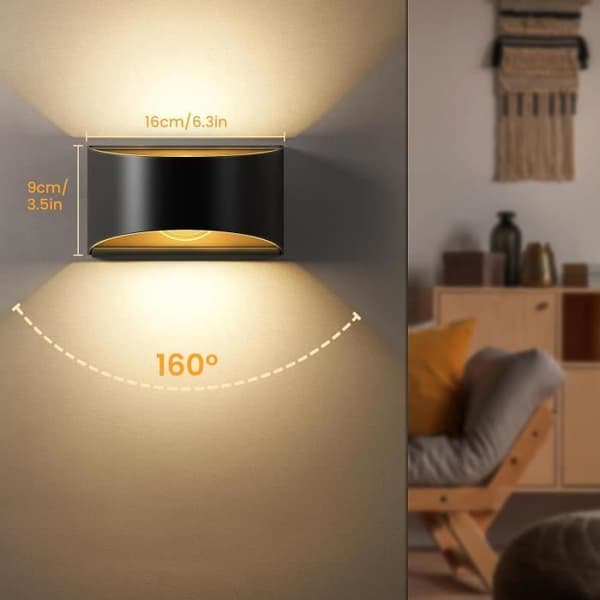 DÄCK Vägglampa - 5W 3000K - Varmvit - Inomhus, Utomhus - IP65 Vattentät - Svart