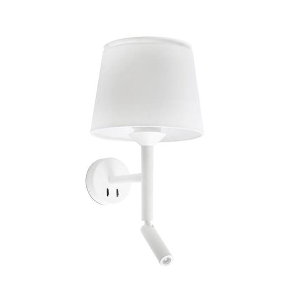 Vägglampa - Faro - SAVOY - Vit - E27 - Textilskärm, Stål Vit
