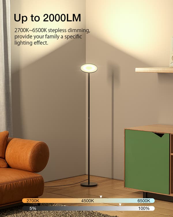 BWL-FL-0002 25W 2700K~6500K+RGB Smart gulvlampe Trinløs dæmpning op til 2000LM APP Styring Stemmestyring virker med Google Assistant Alexa AC100-240V