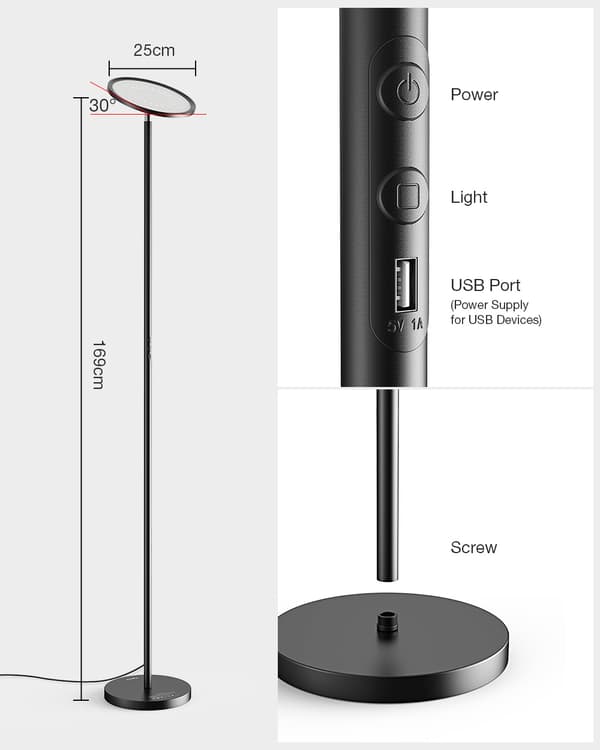 BWL-FL-0002 25W 2700K~6500K+RGB Smart gulvlampe Trinløs dæmpning op til 2000LM APP Styring Stemmestyring virker med Google Assistant Alexa AC100-240V