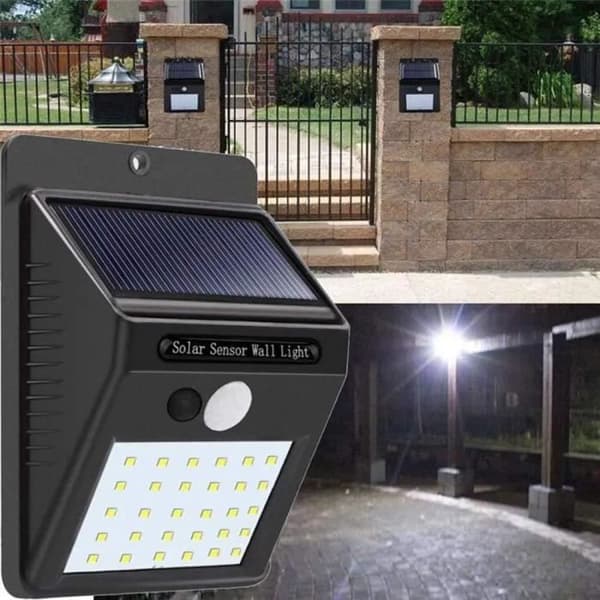 Utomhusvägglampa - Solarlampa 30 LED PIR Väggrörelsesensorljus Vattentät för trädgård - Svart